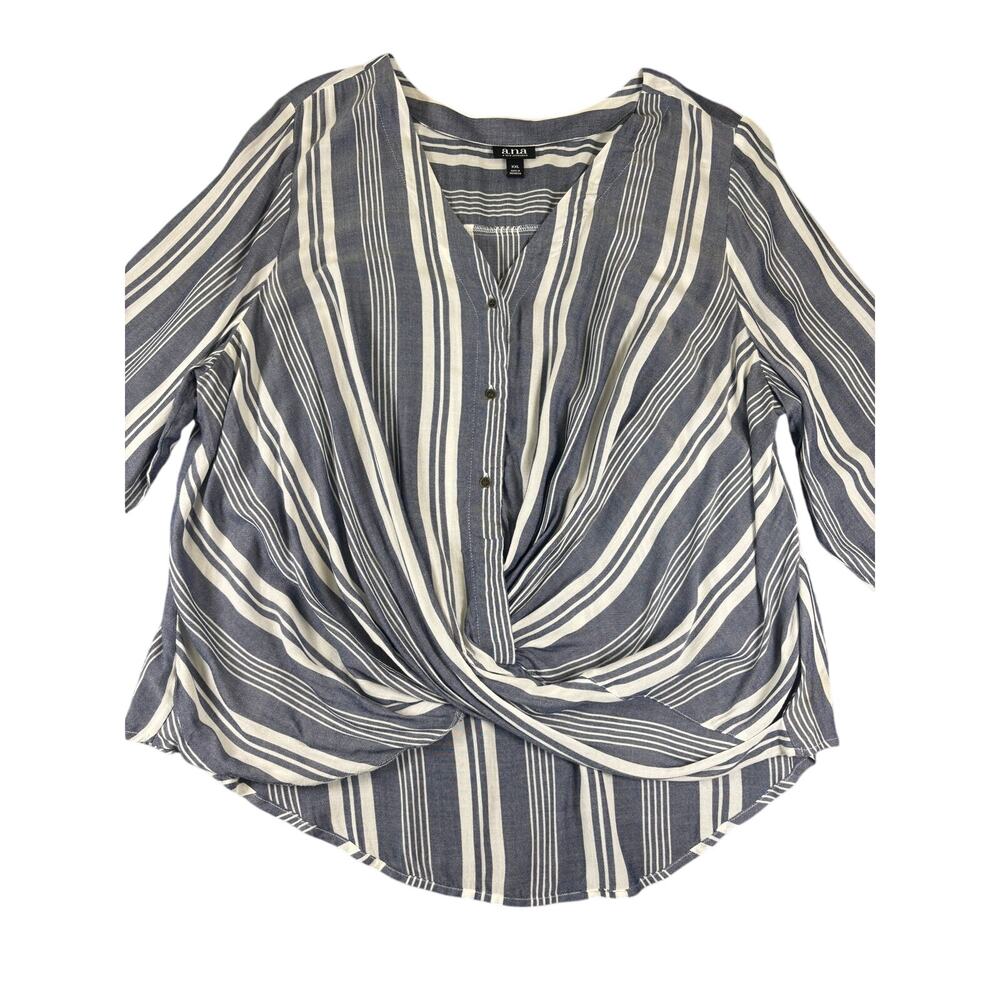 a.n.a XXL Blue White Striped Twist Front Rayon Blouse